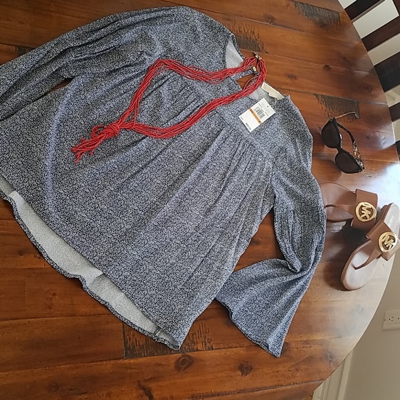 Michael Kors Blue and White Calico Print Top - Picture 2 of 7